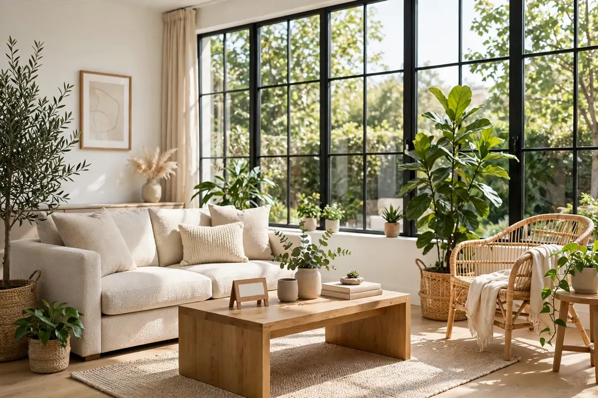 A bright, styled living room interior